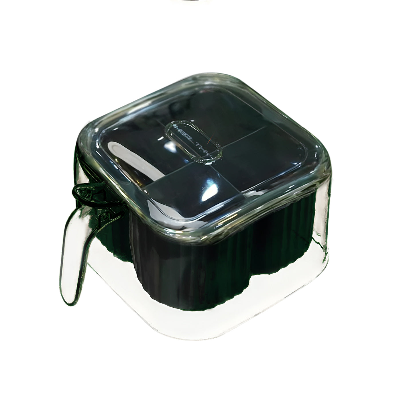 4-Compartment Plastic Spice Container Seasoning Box with Lid, Spoon, and Handle for Sugar, Nuts, Spices (Green)