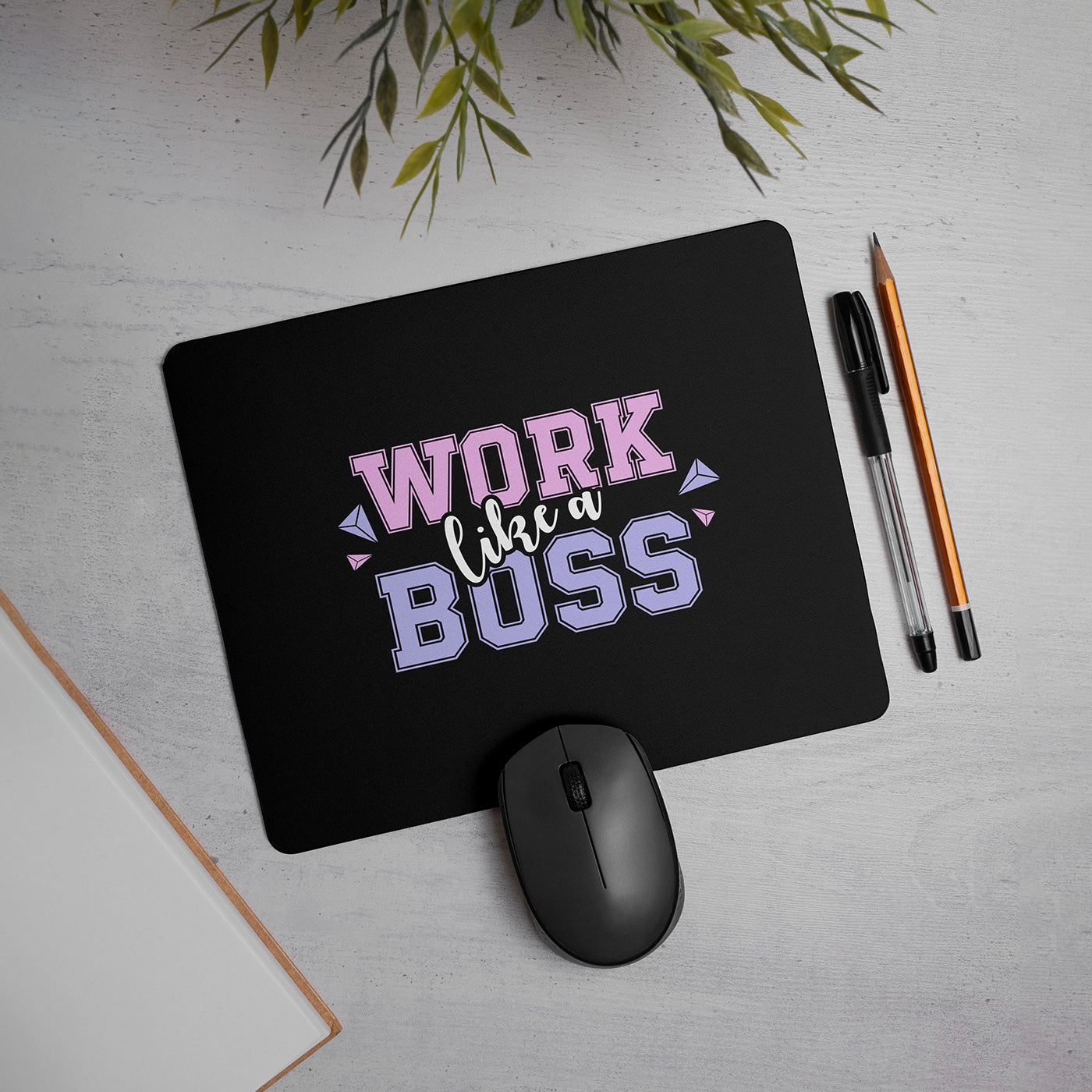 "Work Like A Boss" Printed Mouse Pad Non-Slip Rubber Base Desk Mousepad for Laptop PC