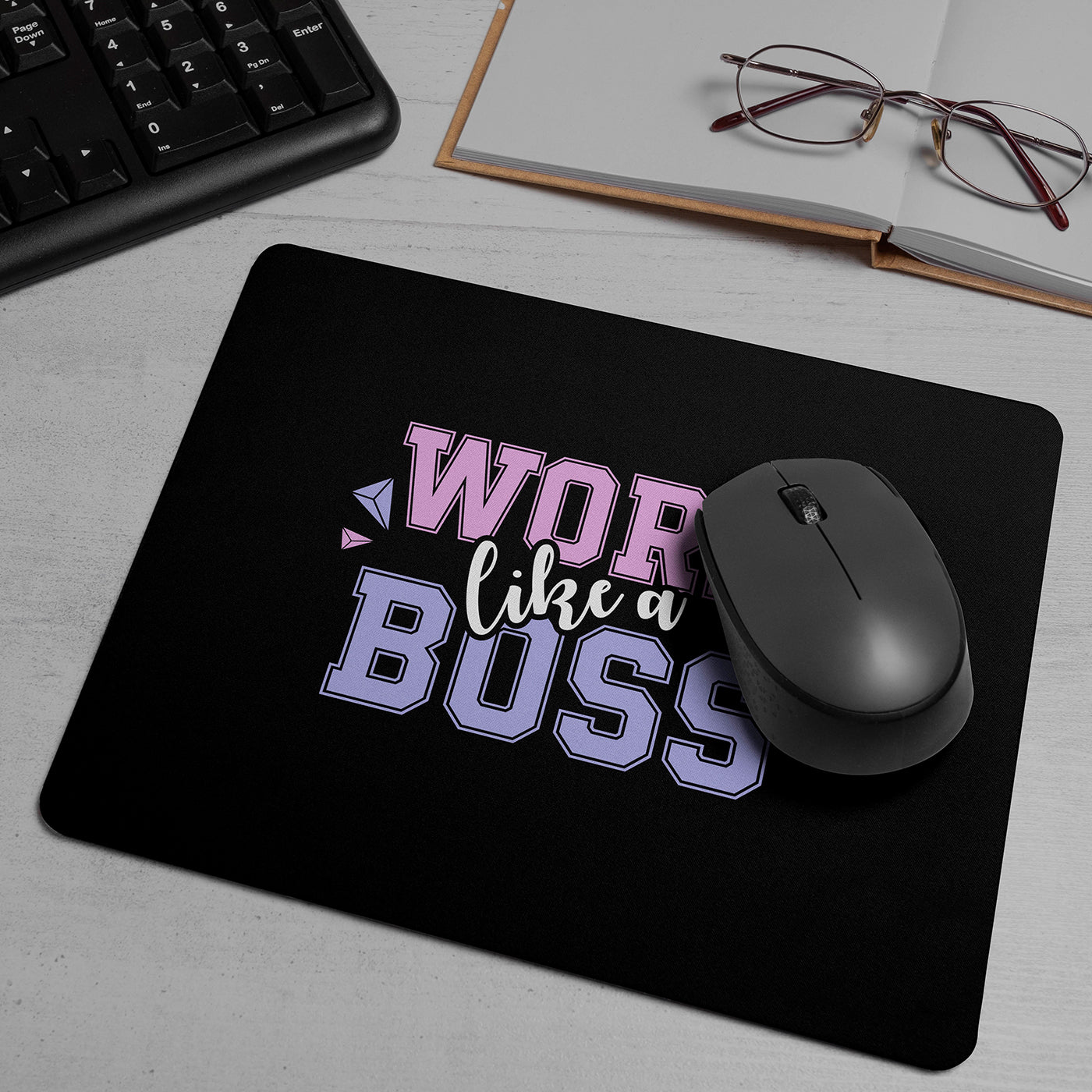 "Work Like A Boss" Printed Mouse Pad Non-Slip Rubber Base Desk Mousepad for Laptop PC