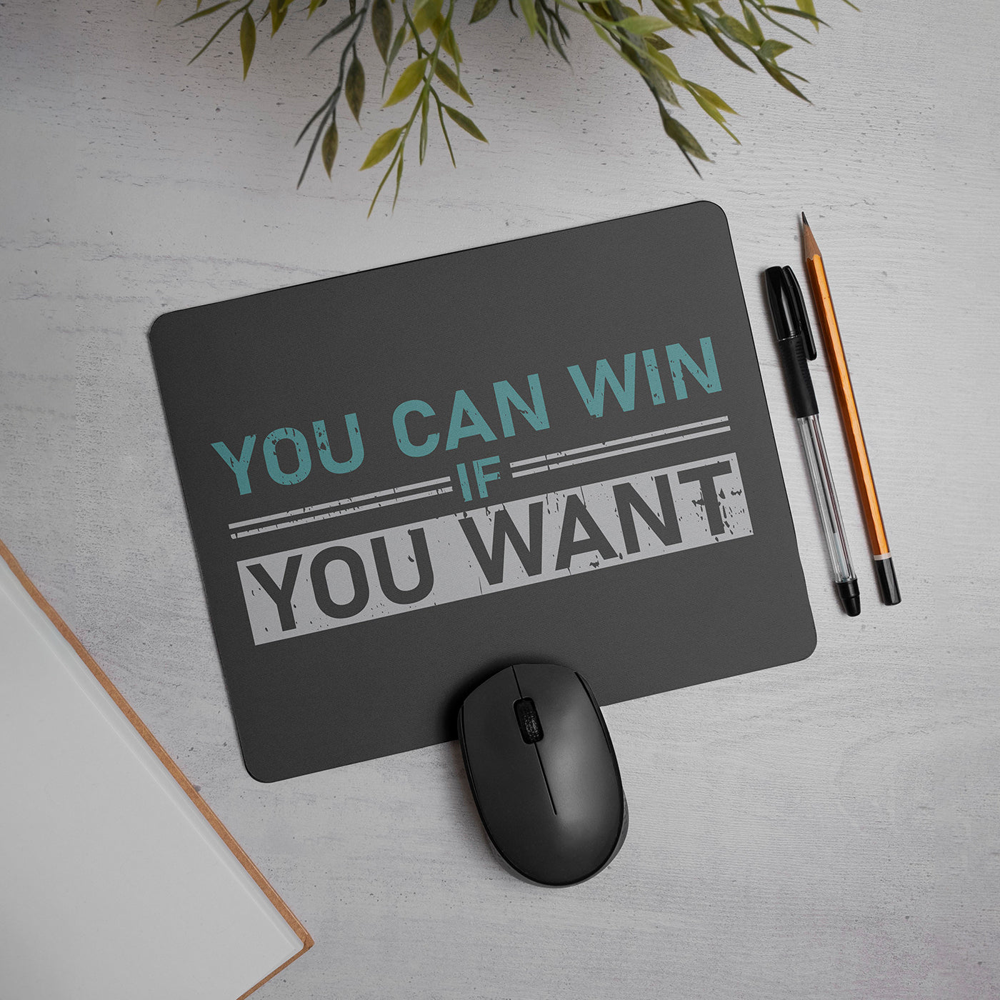 "You Can Win If You Want " Motivational Quotes Printed Mouse Pad Non-Slip Rubber Base Desk Mousepad for Laptop PC