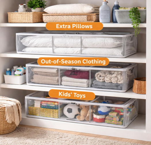 Large Under Bed Storage Box | Heavy-Duty Foldable Organizer with Thick PVC Transparent Cover | Dustproof Storage for Clothes, Shoes, Quilts & Blankets | Home Organizer (Pack of 2)