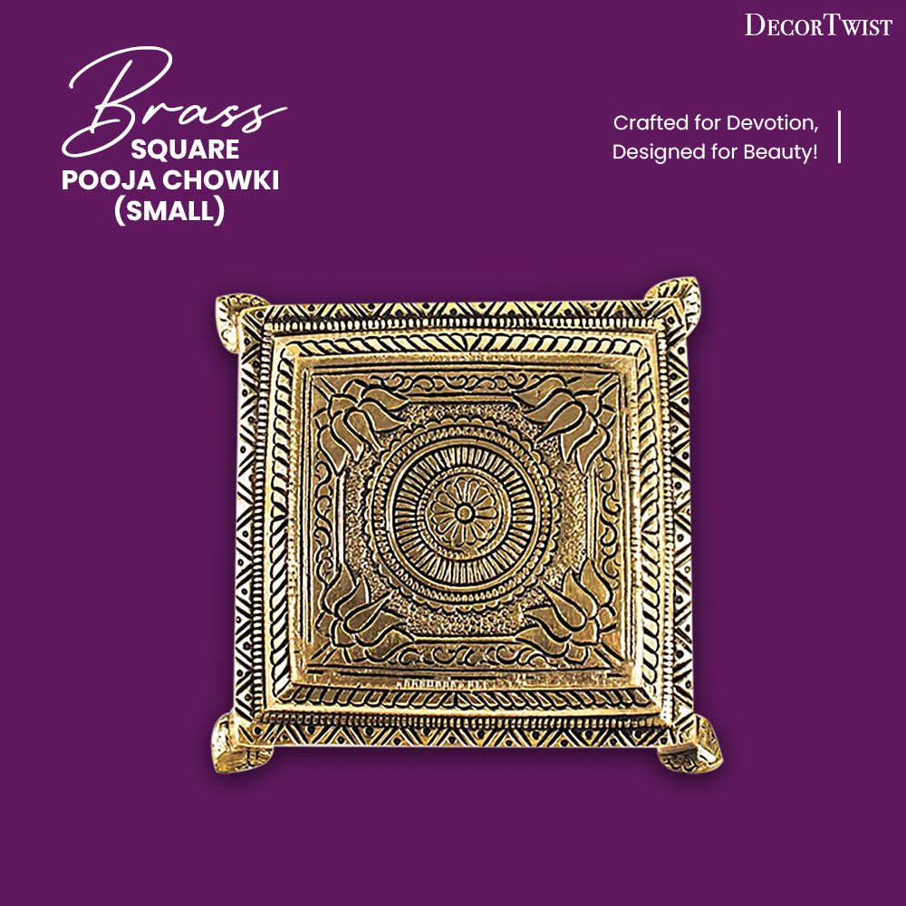 Brass Superfine Square Traditional Pooja Chowki/Stool/Stand - Small