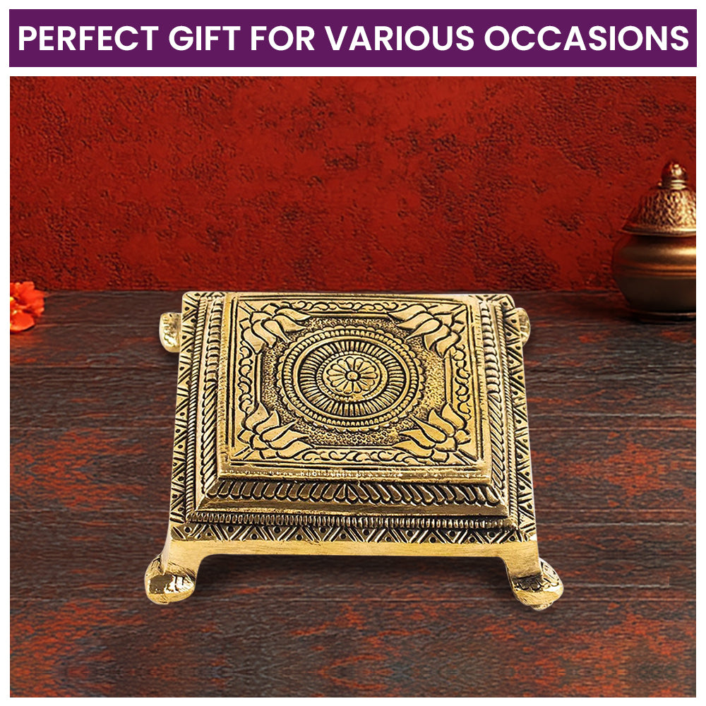 Brass Superfine Square Traditional Pooja Chowki/Stool/Stand - Small