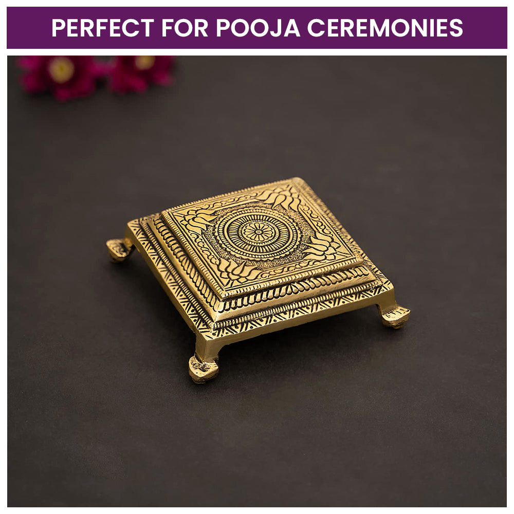 Brass Superfine Square Traditional Pooja Chowki/Stool/Stand - Small