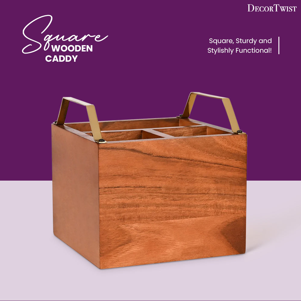 Square Wooden Caddy for Dine Ware | Kitchen Ware | DecorTwist