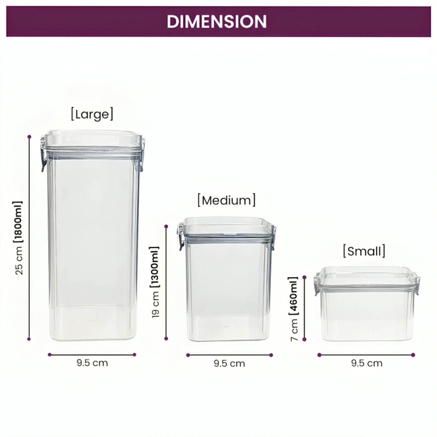 Airtight Food Storage Containers Set of 3 BPA-Free, for Pantry, Snacks, Spices & Kitchen Items