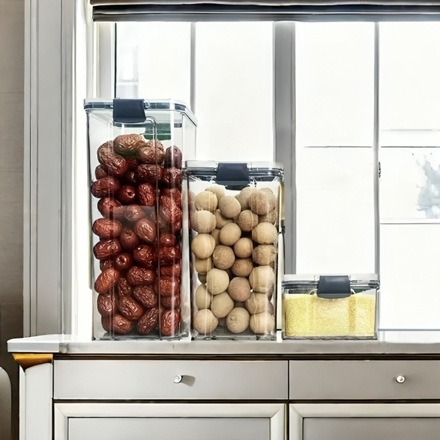 Airtight Food Storage Containers Set of 3 BPA-Free, for Pantry, Snacks, Spices & Kitchen Items