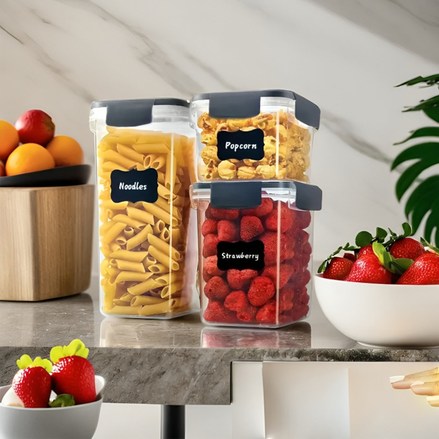 Airtight Food Storage Containers Set of 3 BPA-Free, for Pantry, Snacks, Spices & Kitchen Items