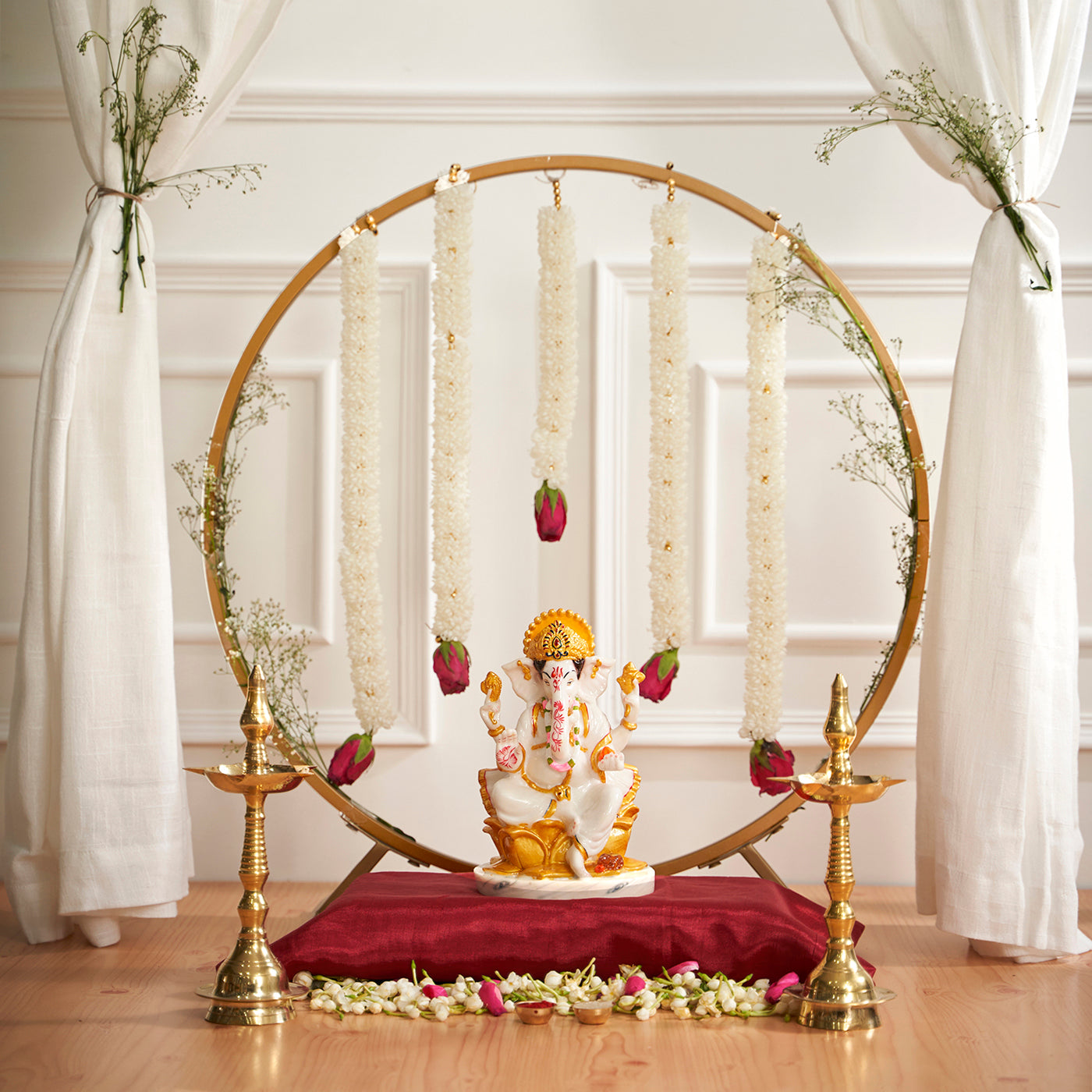 Ganpati Decoration With Curtains