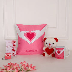 Cushion and Mug with Teddy , keychain ,Assorted Greeting Card Combo Gift Set