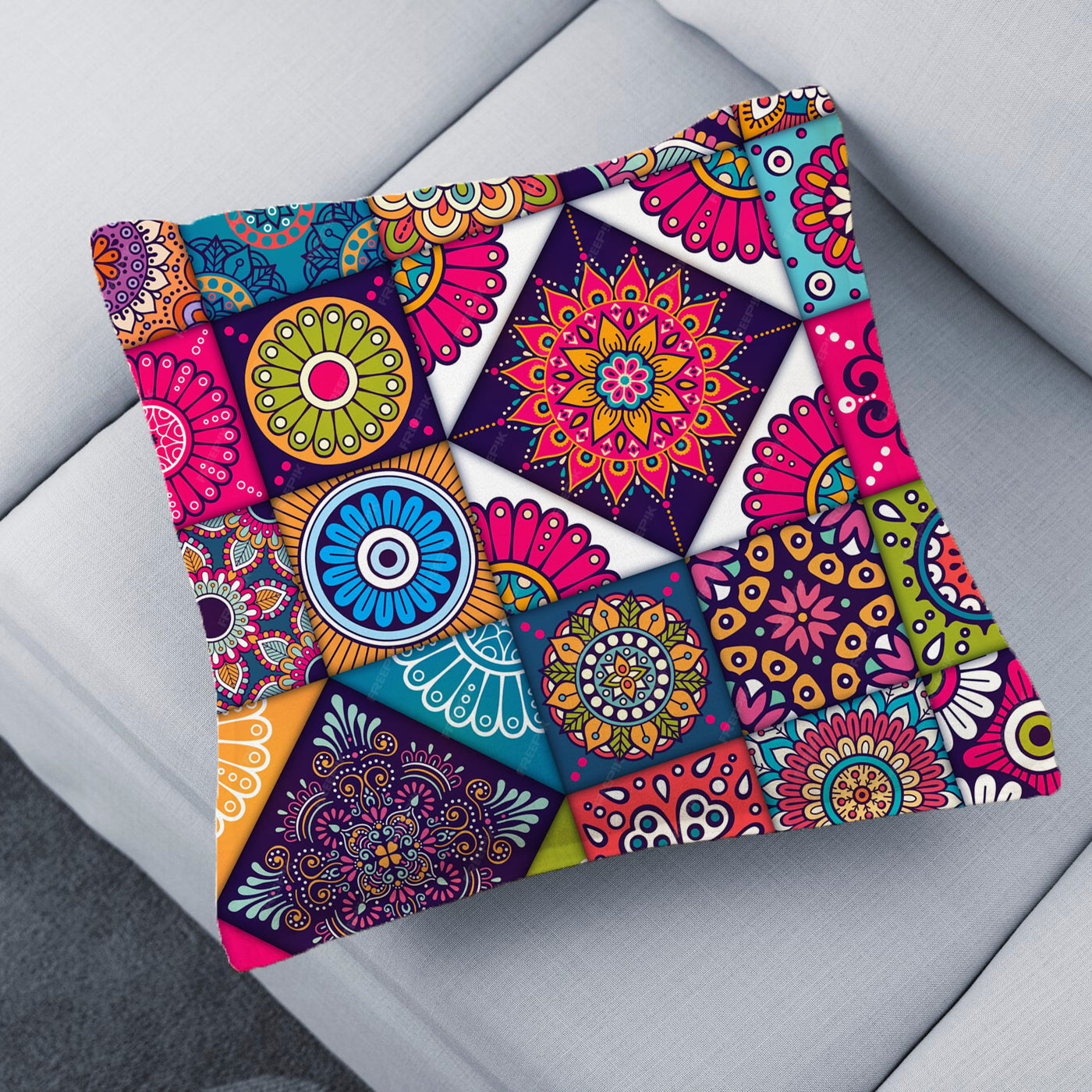 Cotton Cushion Cover | Throw Pillow Case 44 x 44 cm | Soft & Stylish (Multicolor Flower Printed)