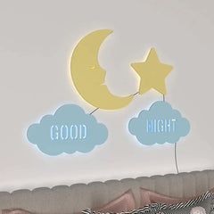 Good Night Moon & Star Wooden Wall Decorative Backlit for Kids Room Décor