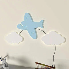 Aeroplane Flying on the Cloud Wall Lamp Wooden Creative Wall Decorative Backlit Wall Hanging Kids room décor Light for Home and Office Décor