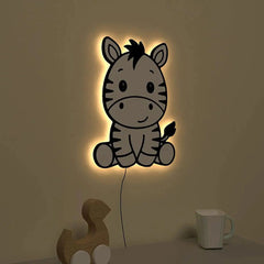 Baby Zebra Wall Lamp Wooden Creative Wall Decorative Backlit Wall Hanging Kids room décor Light for Home and Office Décor