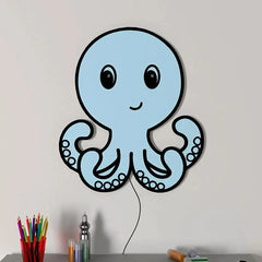 Baby Octopus Wall Lamp Wooden Creative Wall Decorative Backlit Wall Hanging Kids room décor Light for Home and Office Décor
