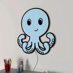 Baby Octopus Wall Lamp Wooden Creative Wall Decorative Backlit Wall Hanging Kids room décor Light for Home and Office Décor