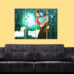 radha krishna canvas wall painting in blue hues | soft colors | eye-soothing