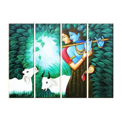 radha krishna canvas wall painting in blue hues | soft colors | eye-soothing