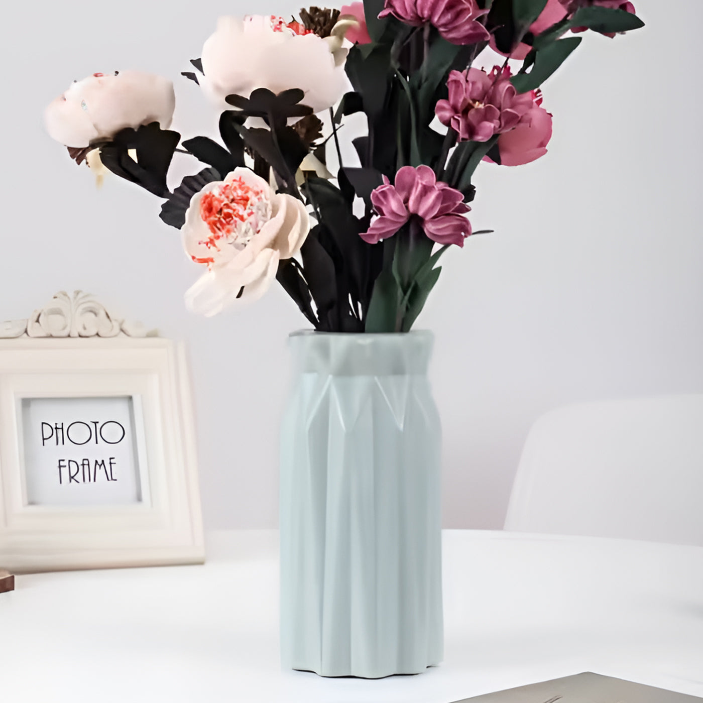 Plastic Flower Vases for Home Decor, Bedroom, Centrepiece Living Room, Office Decoration (Blue)