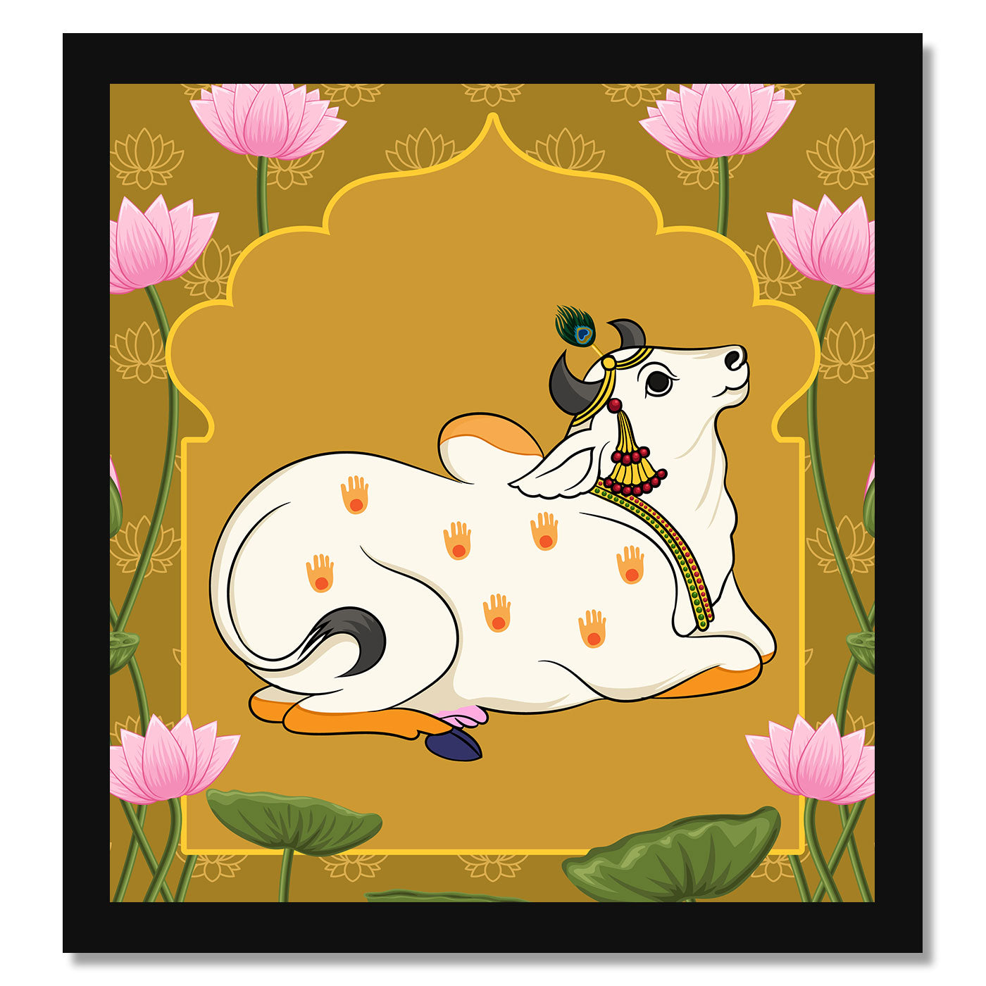 Vastu Shubharambh- Pichwai Cow Poster Wall Frame for Wall Decoration Pooja Home and Vastu remedy