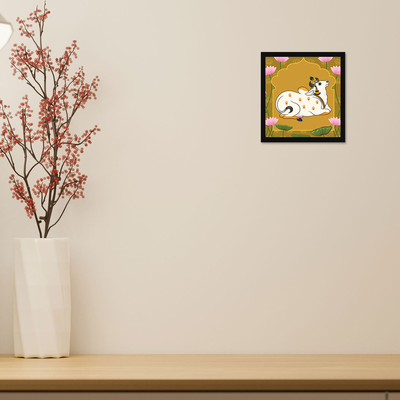 Vastu Shubharambh- Pichwai Cow Poster Wall Frame for Wall Decoration Pooja Home and Vastu remedy