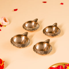 Large Size Set Of 4 Kuber Brass Aarti Diya for Home,Temples, Festive Gifts