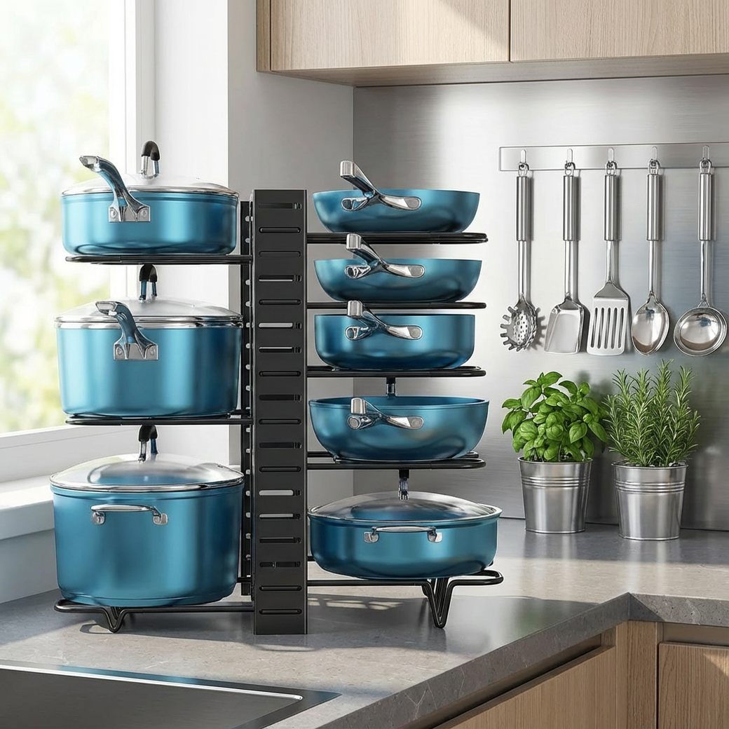 DecorTwist® Adjustable Carbon Steel Pot & Pan Organizer Rack