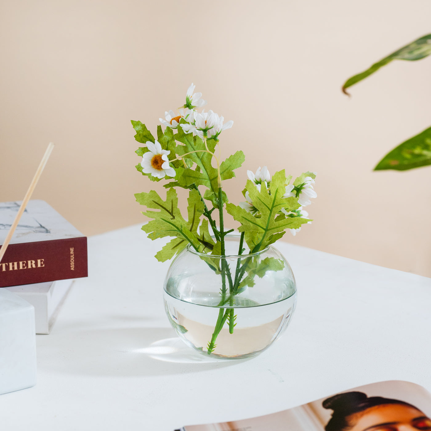 Florence Round Decorative Transparent Glass Vase For Home Office Decor