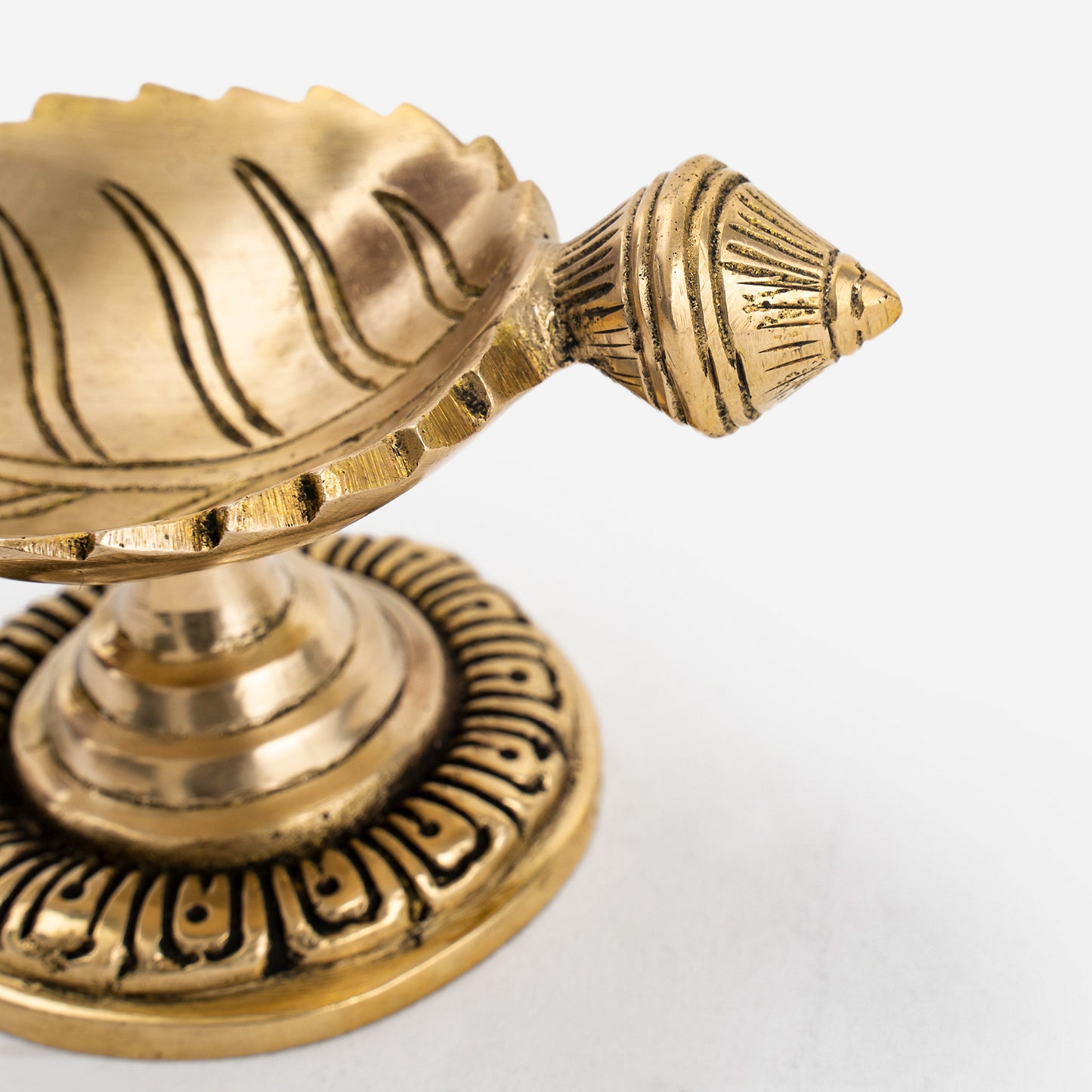Brass Leaf Shaped Diya On Decorative Base (Single)