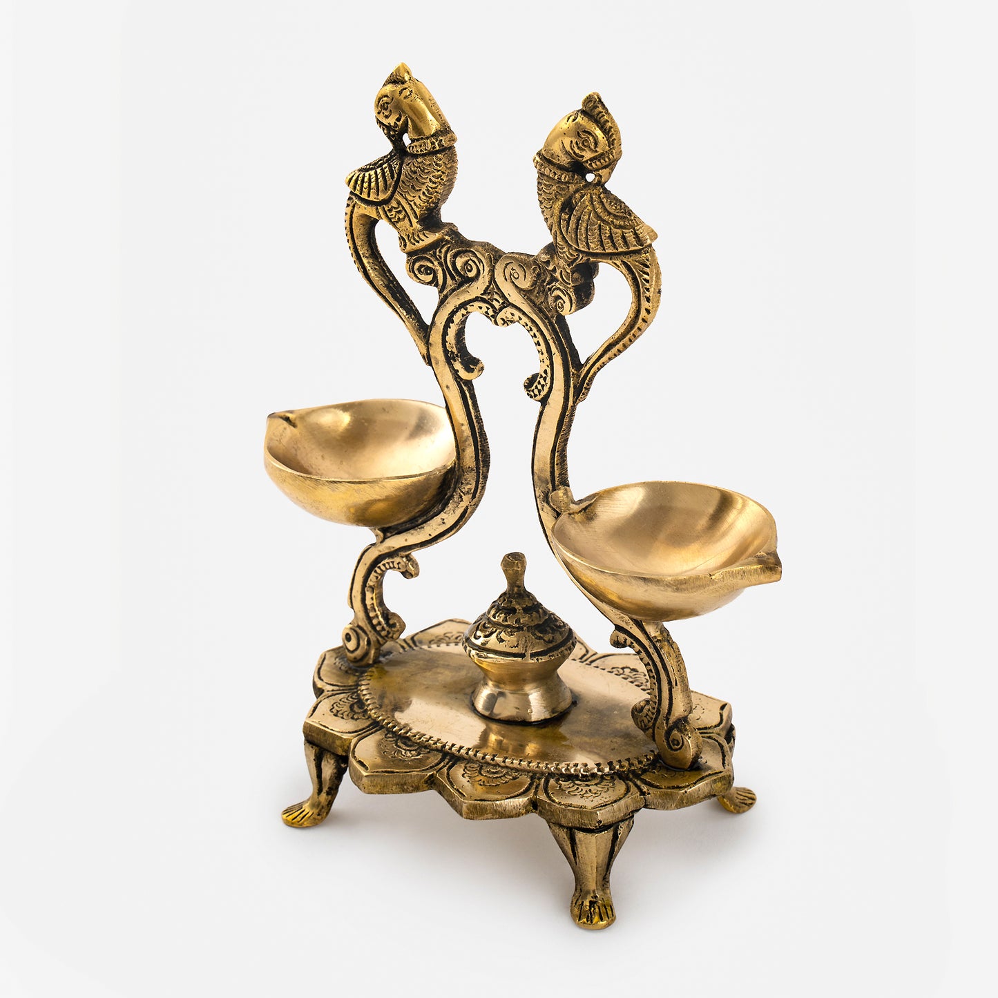 Peacock Design Twin Oil Wick Brass Diya