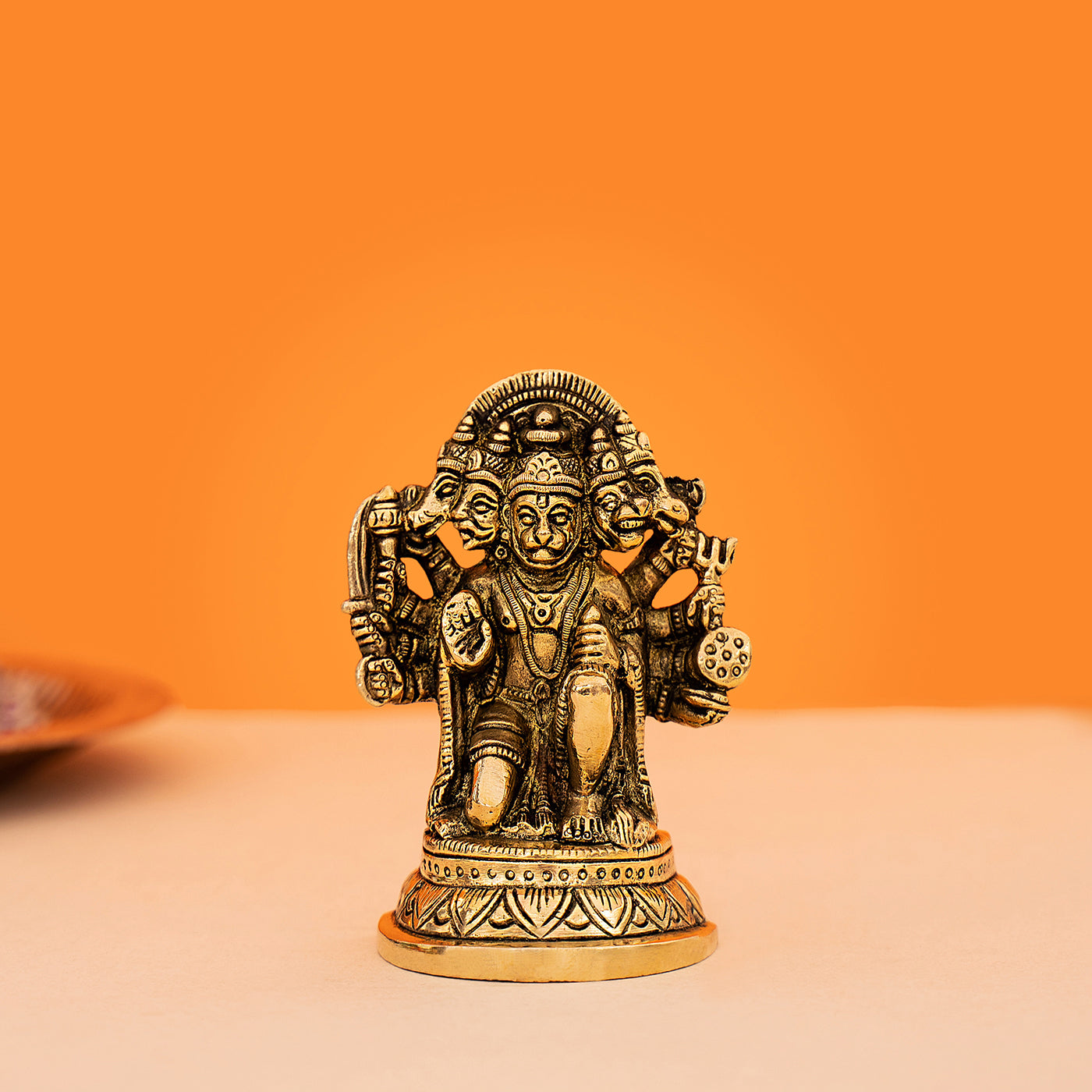 Brass Handcrafted Sitting Panchmukhi Hanuman Idol