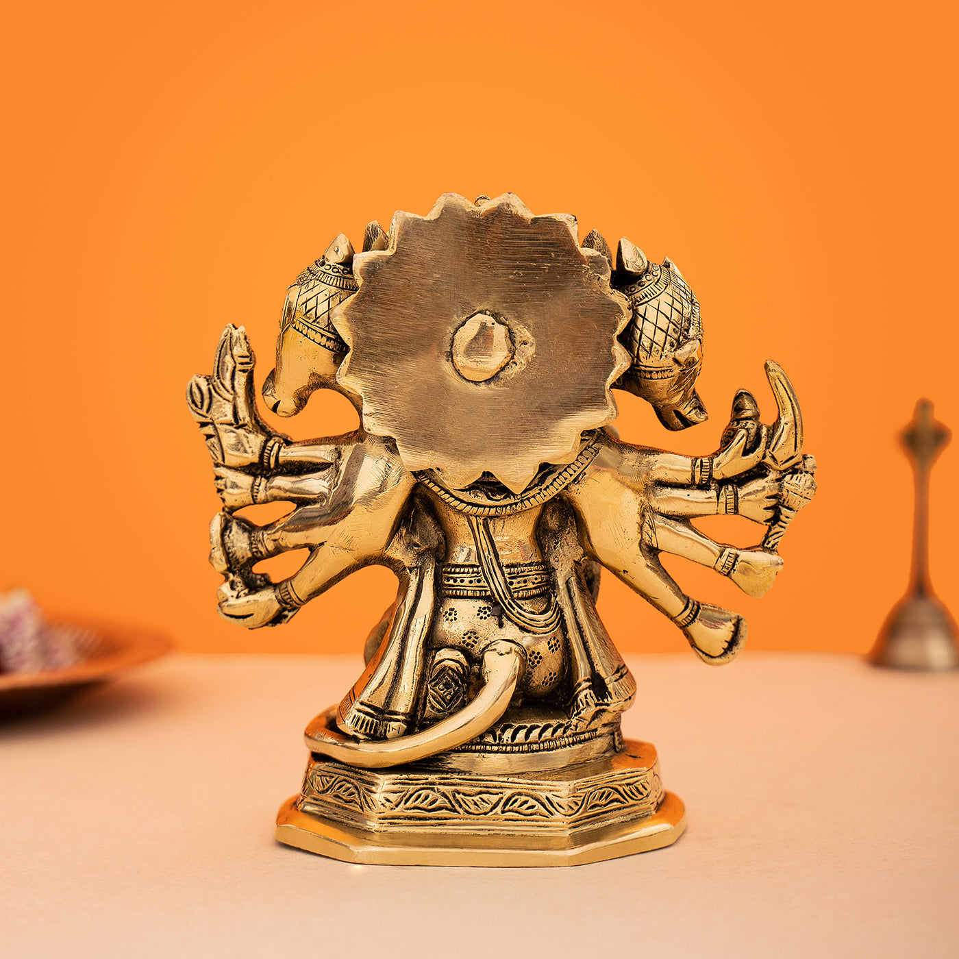 Brass Handcrafted Sitting Panchmukhi Hanuman Idol