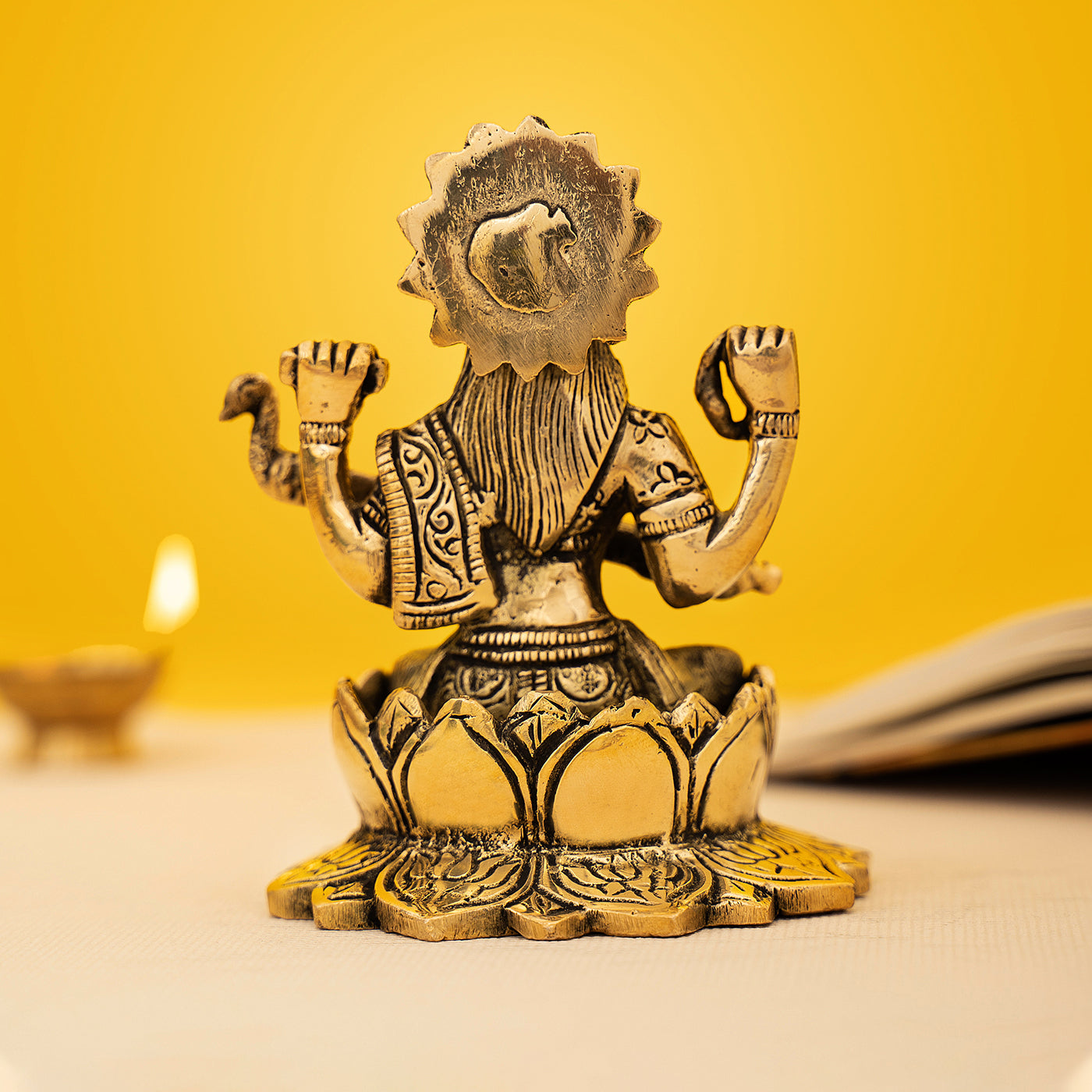 Brass Goddess Saraswati On Lotus Idol/Statue