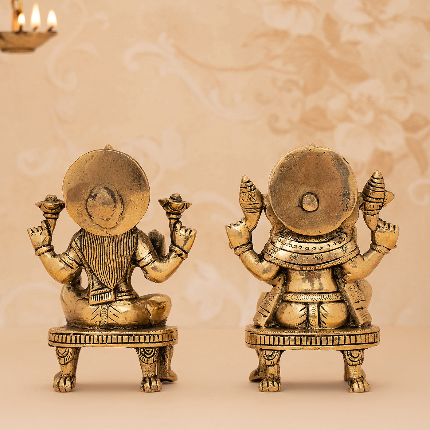 Brass Handcrafted Ganesh And Lakshmi Idol/Statue Set