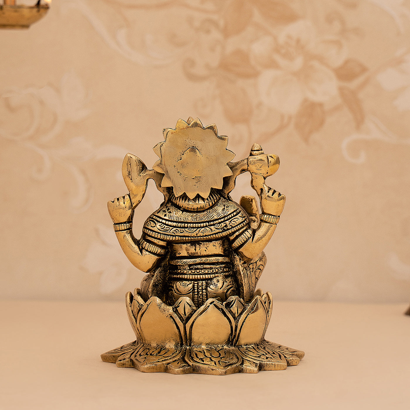 Brass Handcrafted Sitting Ganesha On Lotus Idol/Statue