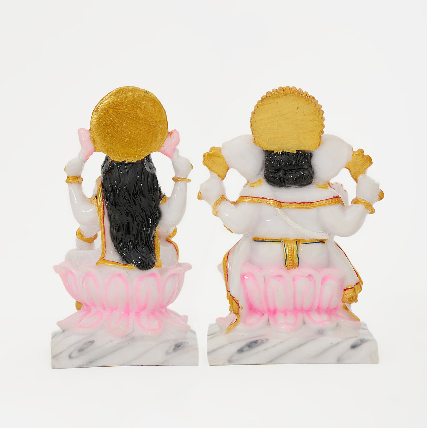 Lord Ganesha And Lakshmi Idol In Marble Dust Hand Painted