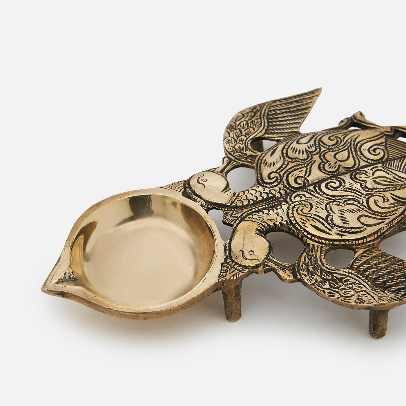 Brass Oil Lamp With Twin Peacock Bird Handle