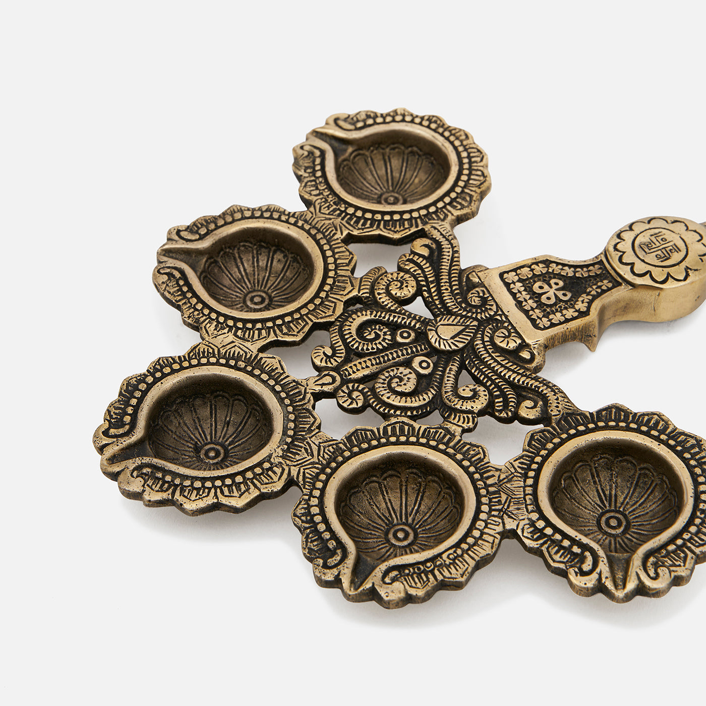 Brass Pancha Deepam Oil Diya/Lamp With Handle