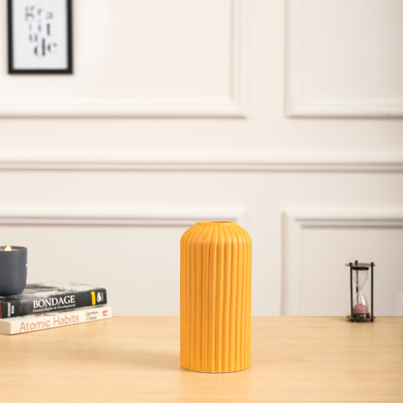 Rippled yellow Ceramic Vase Set of 2