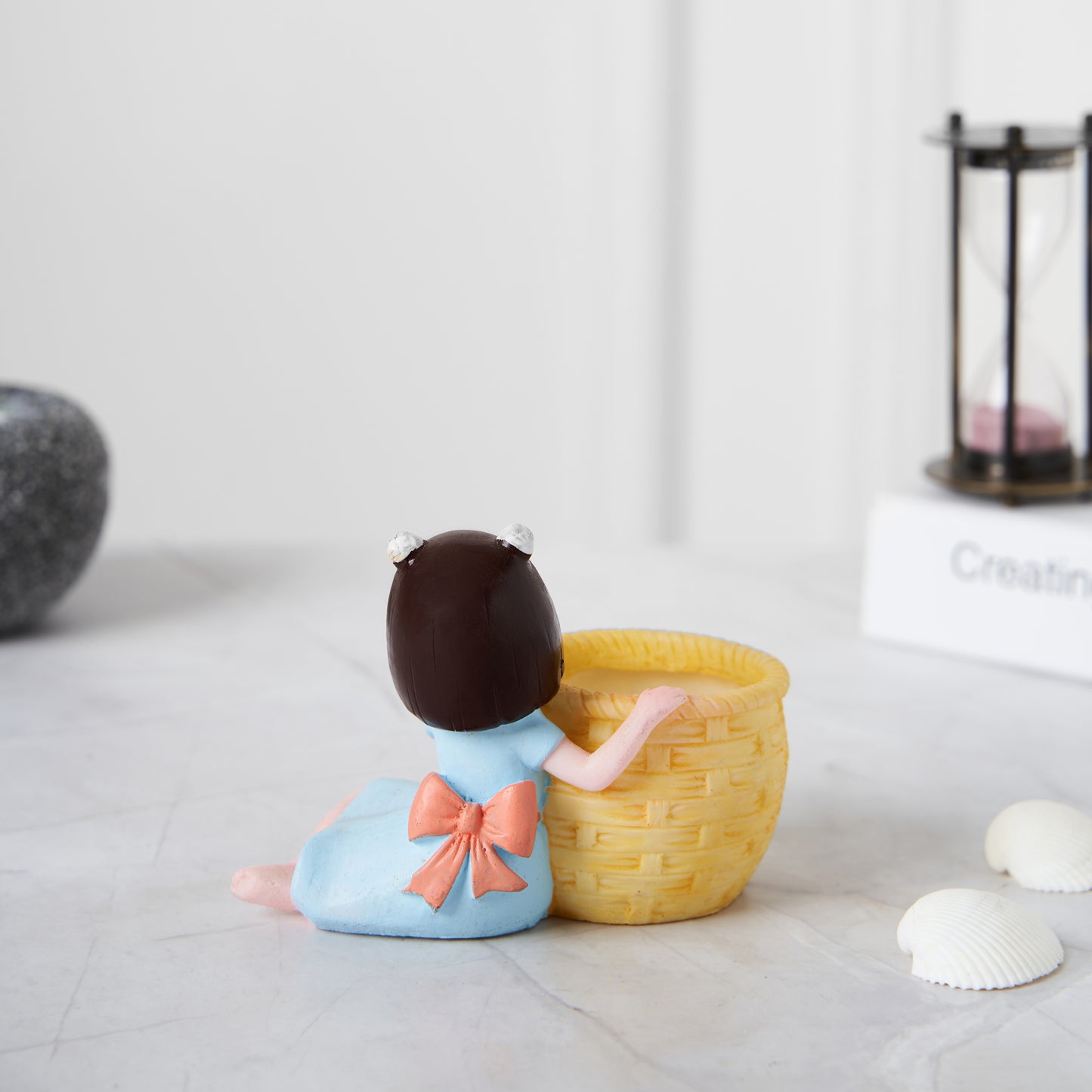 Cute Lovely Girl Basket Succulent Planter For Home Garden Office Desktop