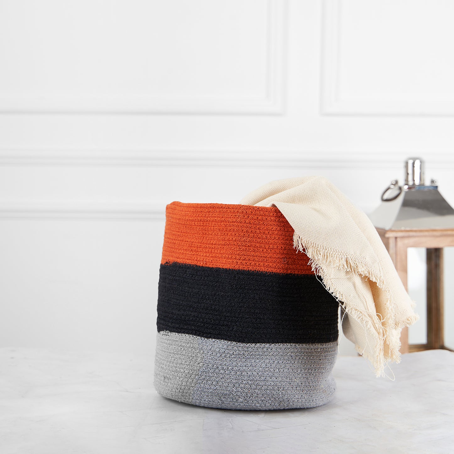 Designer Braided Cotton Planter/Basket Orange, Black & Grey