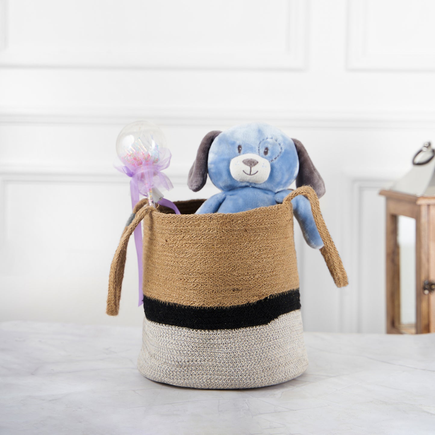 Designer Braided Cotton Planter/Basket Beige, Black & Grey With Handle