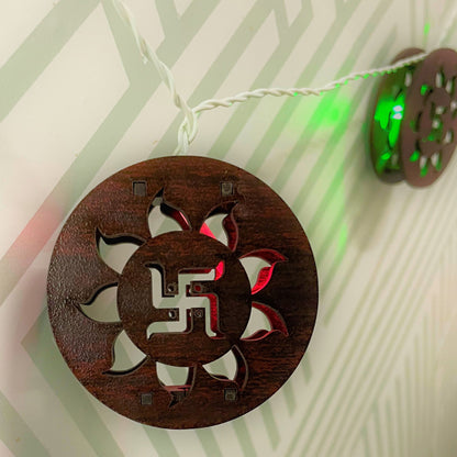 DecorTwist LED Wooden String Light for Home and Office Decor| Indoor & Outdoor Decorative Lights|Diwali |Wedding | Diwali | Wedding (Wooden Circle SWASTIK)