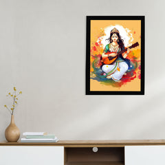Vastu Shubharambh -Veena Saraswati Goddess of Knowledge Wall Frame For Office , Study Home, Vastu Remedy