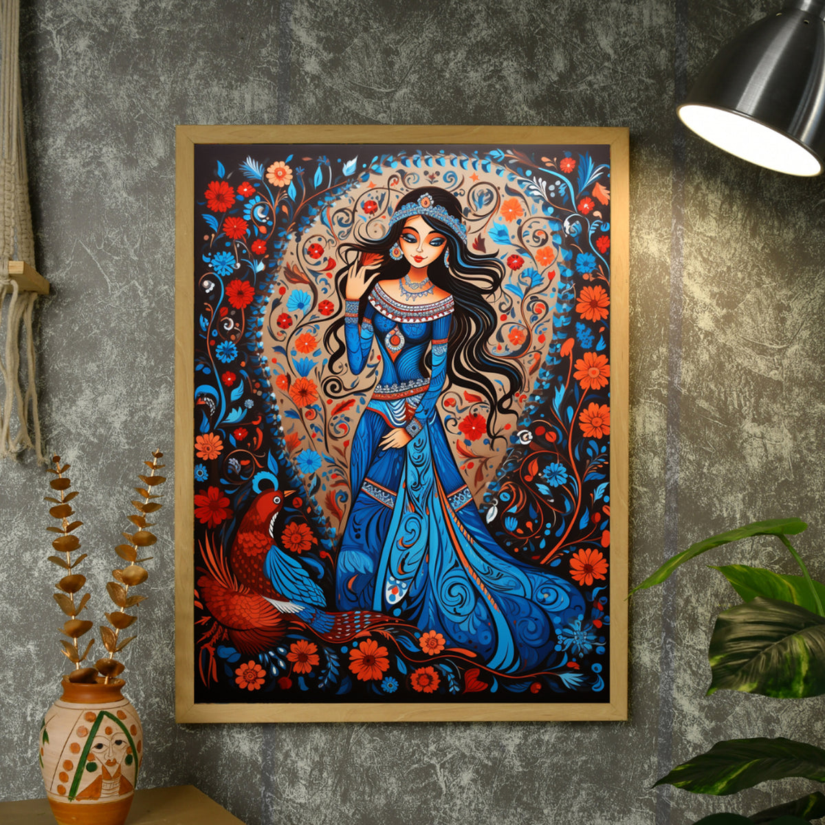 Artisan Canvas Wall Decor: Blue Girl Flower Aura Collection