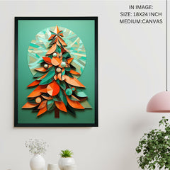 Artisan Christmas Tree Canvas Wall Decor with Frame – Colorful