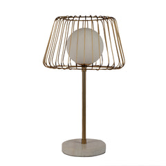 "Caged Orb" Gold Table Lamp with White Marble Base