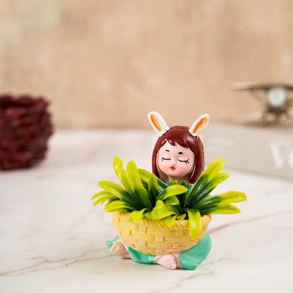 Cute Girl with Yellow Basket Succulent Planter For Home Garden Office Desktop