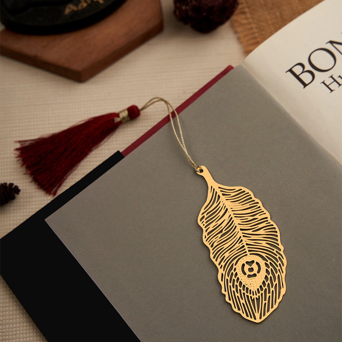 Brass Peacock Feather Bookmark