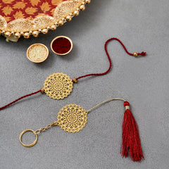 Brass Mandala Big Floral Design Rakhi Cum Keychain Cum Bookmark (Single)